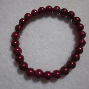 Dark Red Faux Pearl Bracelet.